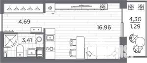 Студия квартира, вторичка, 26м2, 9/25 этаж
