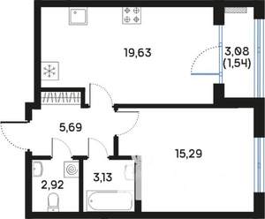 1-к квартира, вторичка, 48м2, 2/9 этаж