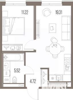 1-к квартира, строящийся дом, 41м2, 8/10 этаж