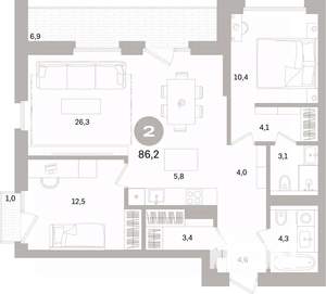 2-к квартира, вторичка, 86м2, 10/15 этаж