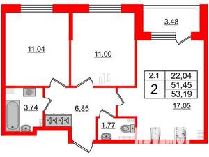 2-к квартира, вторичка, 52м2, 2/5 этаж