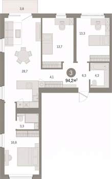 3-к квартира, вторичка, 94м2, 4/24 этаж