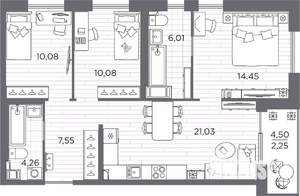 3-к квартира, вторичка, 76м2, 23/25 этаж