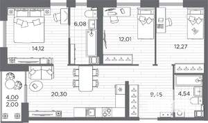 3-к квартира, вторичка, 81м2, 13/25 этаж