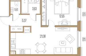 1-к квартира, строящийся дом, 45м2, 8/10 этаж
