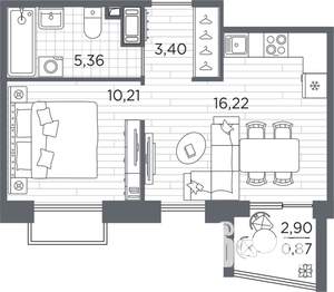 1-к квартира, вторичка, 36м2, 8/13 этаж