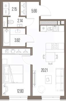 1-к квартира, строящийся дом, 47м2, 9/10 этаж