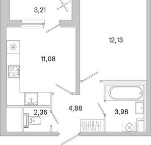 1-к квартира, вторичка, 36м2, 1/5 этаж