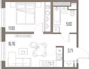1-к квартира, строящийся дом, 38м2, 4/10 этаж