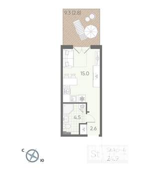 Студия квартира, вторичка, 25м2, 1/4 этаж