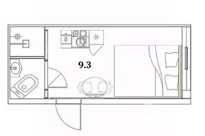 Студия квартира, вторичка, 10м2, -1/6 этаж
