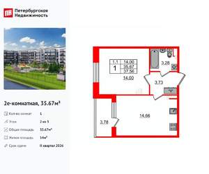 1-к квартира, вторичка, 36м2, 2/5 этаж