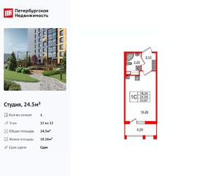 Студия квартира, вторичка, 25м2, 12/12 этаж
