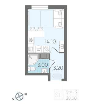 Студия квартира, вторичка, 20м2, 21/25 этаж