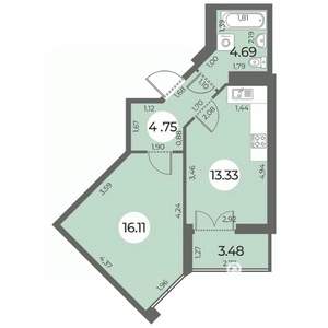 1-к квартира, вторичка, 41м2, 12/24 этаж