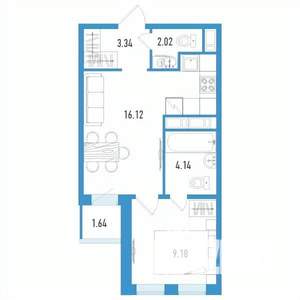 1-к квартира, строящийся дом, 36м2, 4/12 этаж
