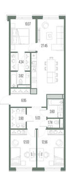 3-к квартира, вторичка, 91м2, 10/10 этаж