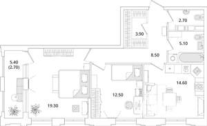 2-к квартира, строящийся дом, 69м2, 6/13 этаж