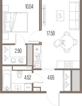 1-к квартира, строящийся дом, 40м2, 5/10 этаж