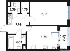 1-к квартира, вторичка, 49м2, 3/9 этаж