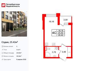 Студия квартира, вторичка, 25м2, 1/4 этаж