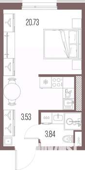 Студия квартира, строящийся дом, 28м2, 4/10 этаж