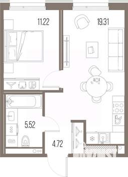1-к квартира, строящийся дом, 41м2, 5/10 этаж