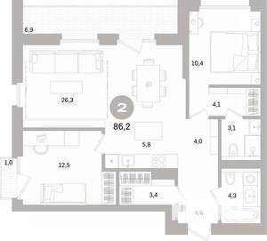 2-к квартира, вторичка, 86м2, 9/15 этаж