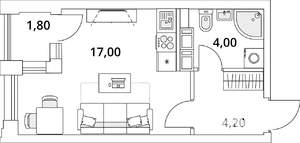 Студия квартира, строящийся дом, 26м2, 11/13 этаж