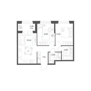 2-к квартира, вторичка, 54м2, 15/24 этаж