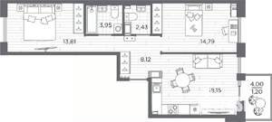 2-к квартира, вторичка, 62м2, 2/7 этаж