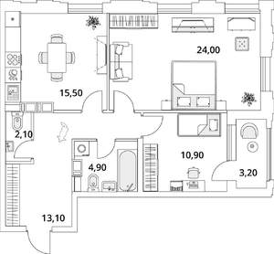 2-к квартира, строящийся дом, 72м2, 10/13 этаж
