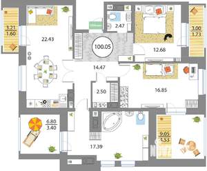 2-к квартира, вторичка, 100м2, 10/12 этаж