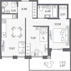 2-к квартира, вторичка, 63м2, 7/7 этаж