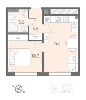 1-к квартира, вторичка, 34м2, 3/4 этаж