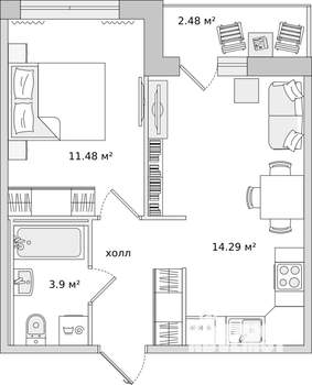 1-к квартира, сданный дом, 36м2, 11/15 этаж