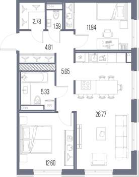 2-к квартира, вторичка, 71м2, 9/10 этаж
