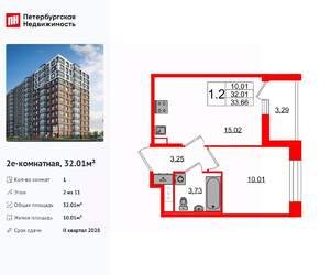 1-к квартира, вторичка, 32м2, 2/11 этаж