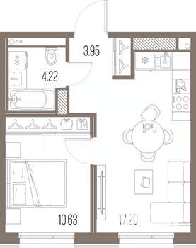 1-к квартира, строящийся дом, 36м2, 3/10 этаж