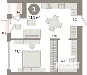 1-к квартира, вторичка, 41м2, 4/16 этаж