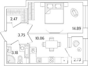 1-к квартира, строящийся дом, 36м2, 13/15 этаж