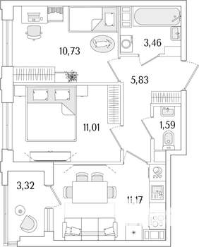 2-к квартира, строящийся дом, 45м2, 8/13 этаж