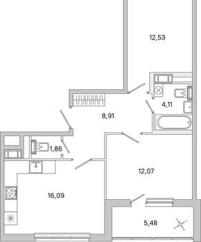 2-к квартира, вторичка, 58м2, 4/5 этаж