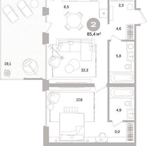 1-к квартира, вторичка, 86м2, 2/16 этаж