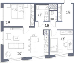 2-к квартира, строящийся дом, 66м2, 3/10 этаж