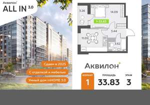 1-к квартира, вторичка, 34м2, 3/11 этаж