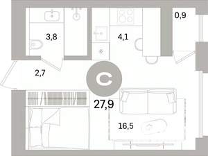 Студия квартира, вторичка, 28м2, 10/10 этаж