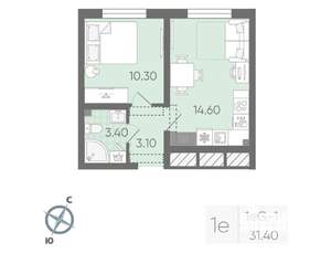 1-к квартира, вторичка, 31м2, 20/21 этаж