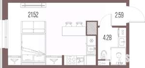 Студия квартира, строящийся дом, 28м2, 6/10 этаж