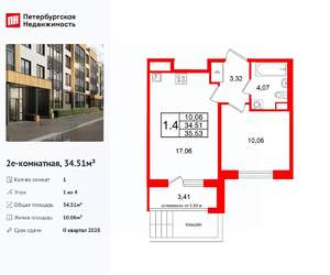 1-к квартира, вторичка, 35м2, 1/4 этаж